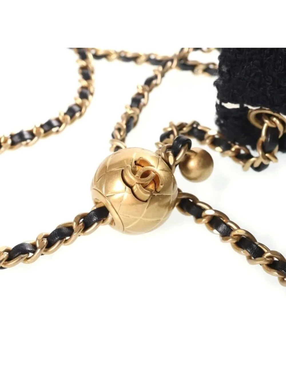 Chanel Mini Quilted 20 Tweed Chain Shoulder Bag Gold Black